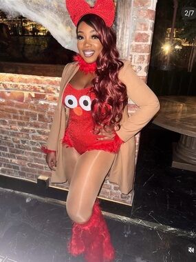 Fashion Nova Red Elmo-Inspired Fuzzy Romper Costume